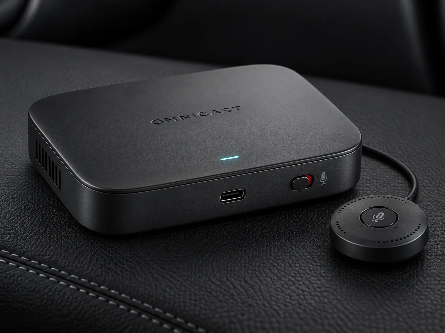 Omnicast Core product concept with an external microphone and USB-C connection